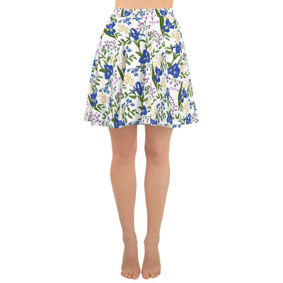 SAEPi iris floral print skater skirt shown in front view on model