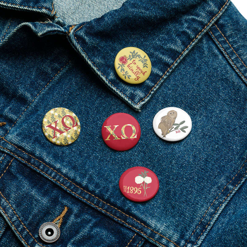 Set of 5 Chi Omega Pin Back Buttons