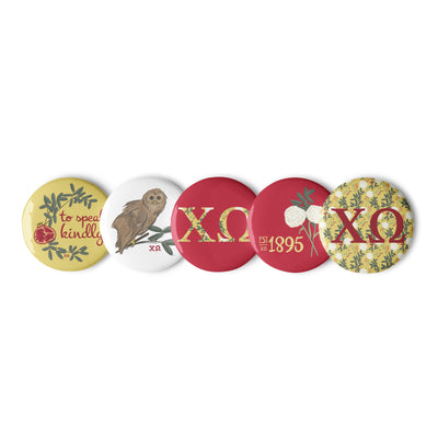 Set of 5 Chi Omega Pin Back Buttons