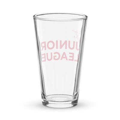 Junior League Shaker 16 oz Pint glass showing back of glass