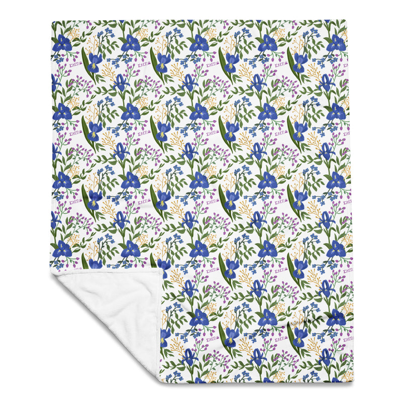 Sigma Alpha Epsilon Pi Floral Print Throw Blanket in white shown full size