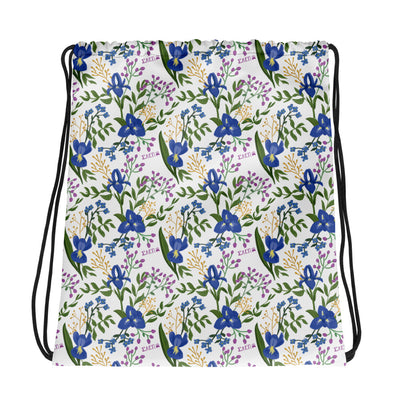 SAEII Blue Iris Floral Print Drawstring Bag