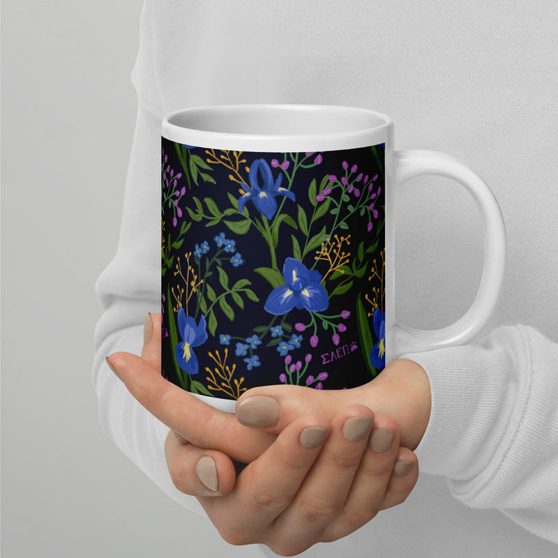 Sigma Alpha Epsilon Pi Floral Print Mug in 20 oz size shown in model&