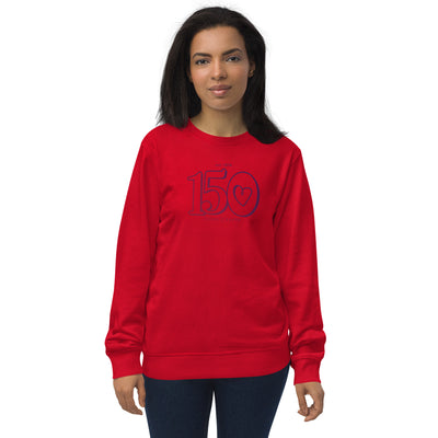 Sigma Kappa 150th Anniversary Organic Crew Neck Sweatshirt in red on model