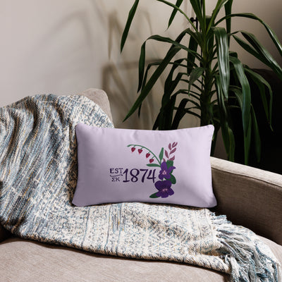 Sigma Kappa 1874 Reversible Pillow in 20" x 12" lumbar pillow size in lavender shown on couch