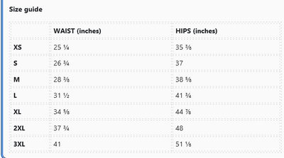 sigma kappa skater skirt size guide showing sizes and measurements