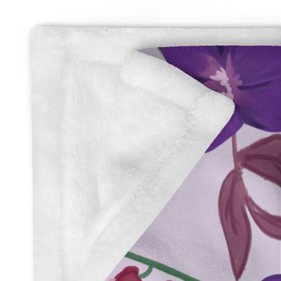 Sigma Kappa Floral Print Throw Blanket showing solid white reverse side
