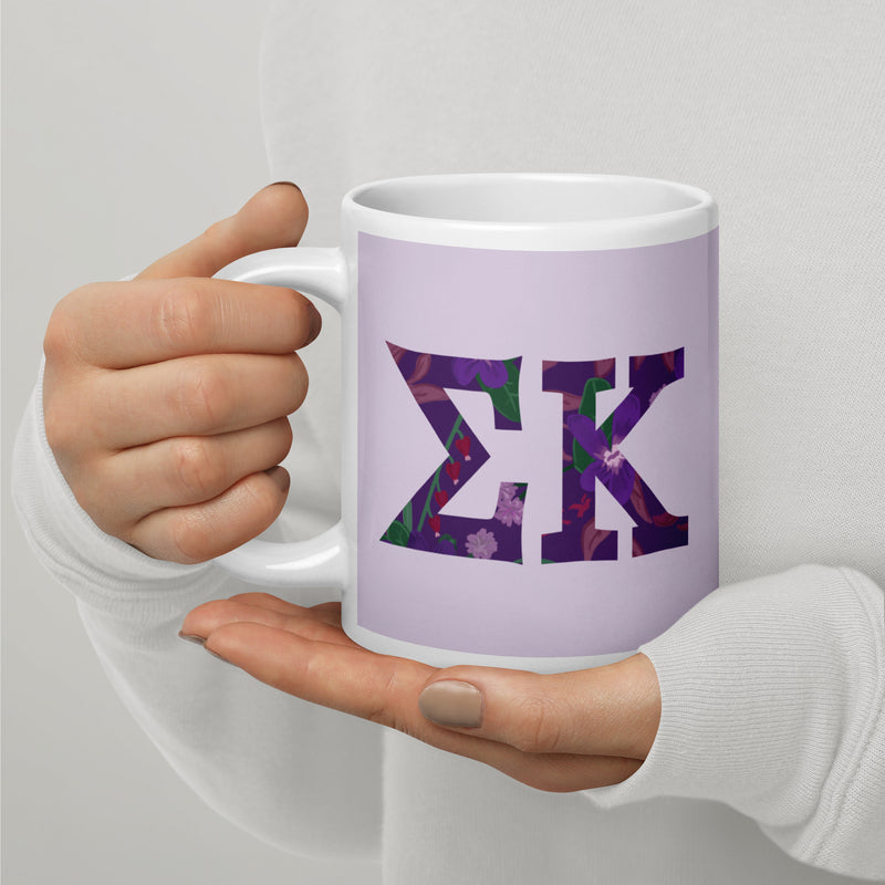 Sigma Kappa Letters Mug in 20 oz size in lavender with filled letter design