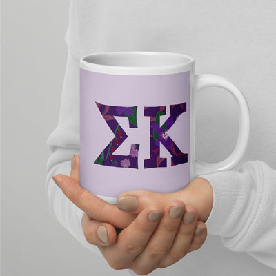 Sigma Kappa Letters Mug in 20 oz size in lavender with filled letter design
