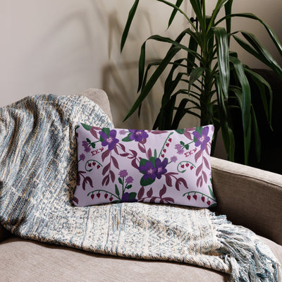 Sigma Kappa Dove Mascot Reversible Pillow showing violet floral print on back of 20" x 12" lumbar pillow