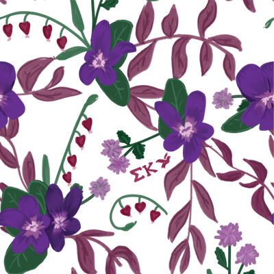 Sigma Kappa Wild Violet  hand-drawn print with Sig Kap letters, flower and colors