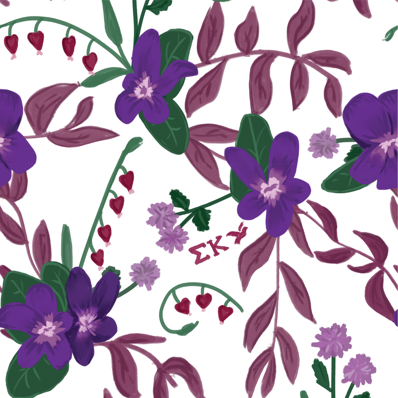 Sigma Kappa Wild Violet  hand-drawn print with Sig Kap letters, flower and colors
