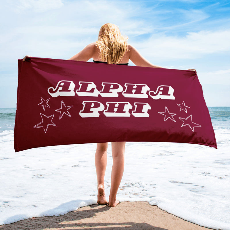 Alpha Phi Starry Beach Towel at beach