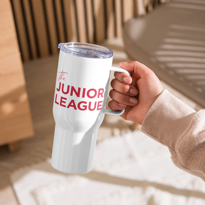The Junior League Insulated Travel Mug in model's hand