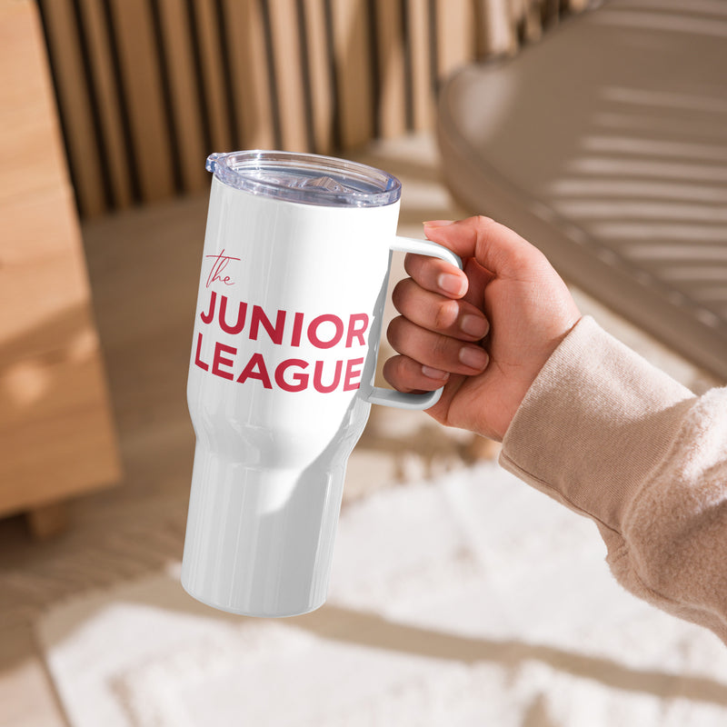The Junior League Insulated Travel Mug in model&