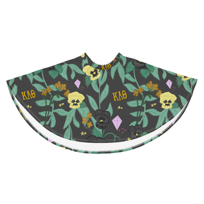 Floral patterned skater skirt with 'KAO' branding on a black background