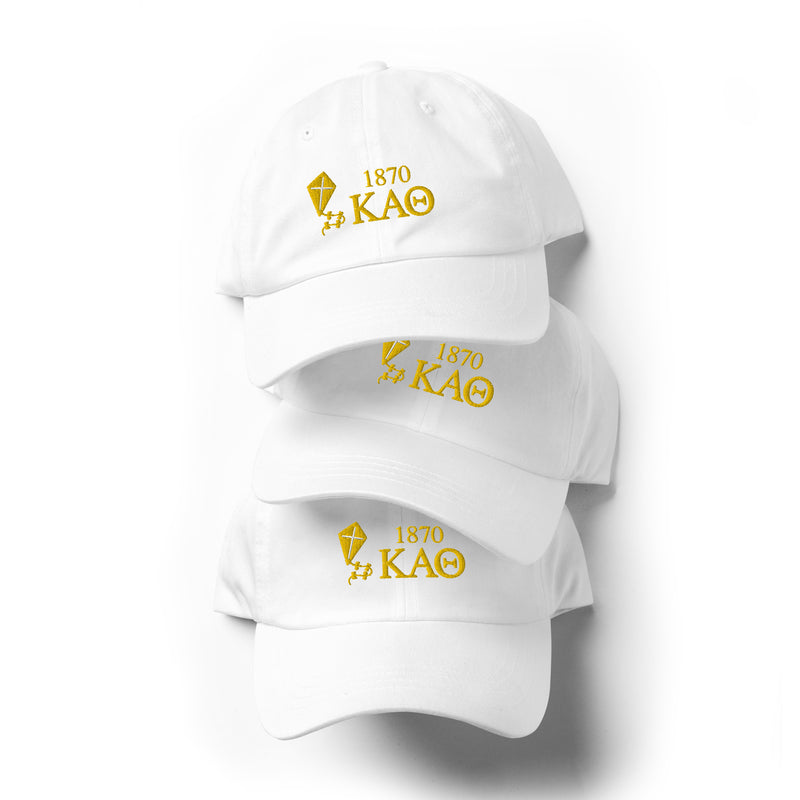 theta embroidered white baseball hat stacked