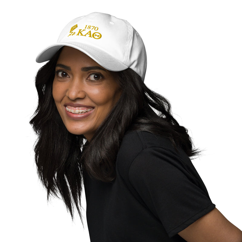 Theta embroidered white baseball hat