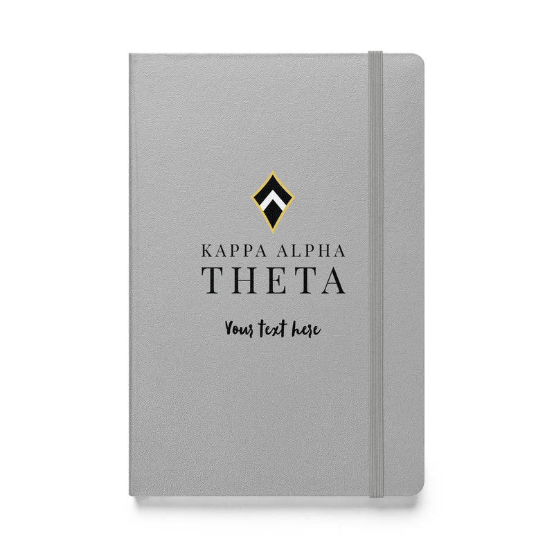 Theta Brand Logo Hardcover Journal in silver in full view