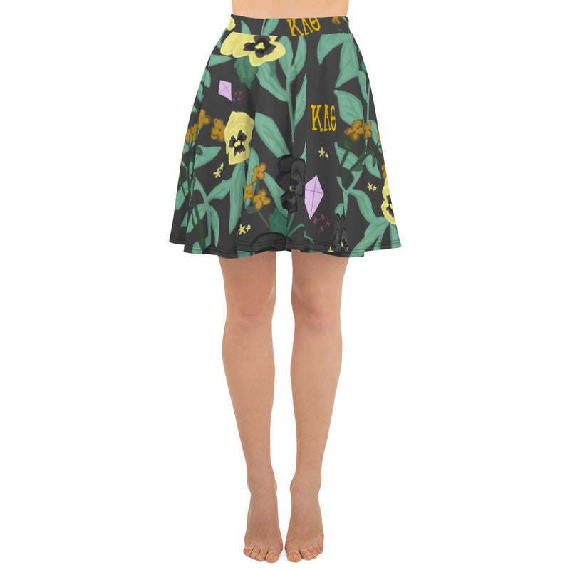 Kappa Alpha Theta Pansy Print Skater Skirt in front view