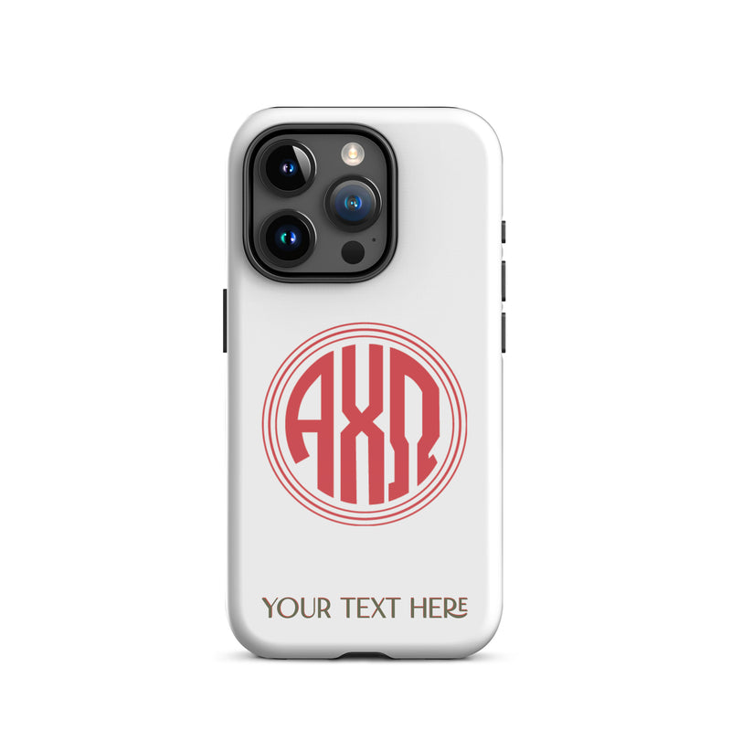 Tough case for iPhone 15 Pro glossy finish with Alpha Chi Omega monogram in red