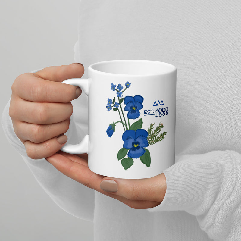 Tri Delta 1888 Sorority Mug in 11 oz size shown  in model&