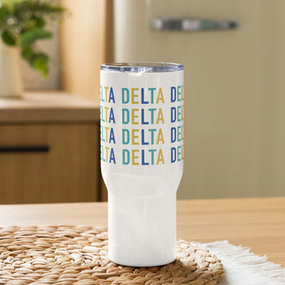 Tri Delta Sorority Travel Mug in lifestyle setting