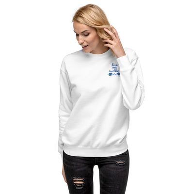 Tri Delta Love One Another White Crew Neck Sweatshirt on model