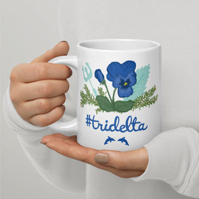 Tri Delta Sorority Mug in 20 oz size with Poseidon, pine and porpoise design