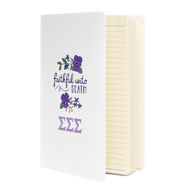 Tri Sigma Faithful Hardcover Journal in white showing inside pages