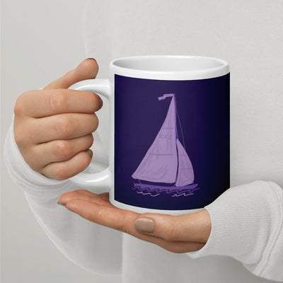 Tri Sigma Sailboat Mug in 20 oz size shown in model's hands