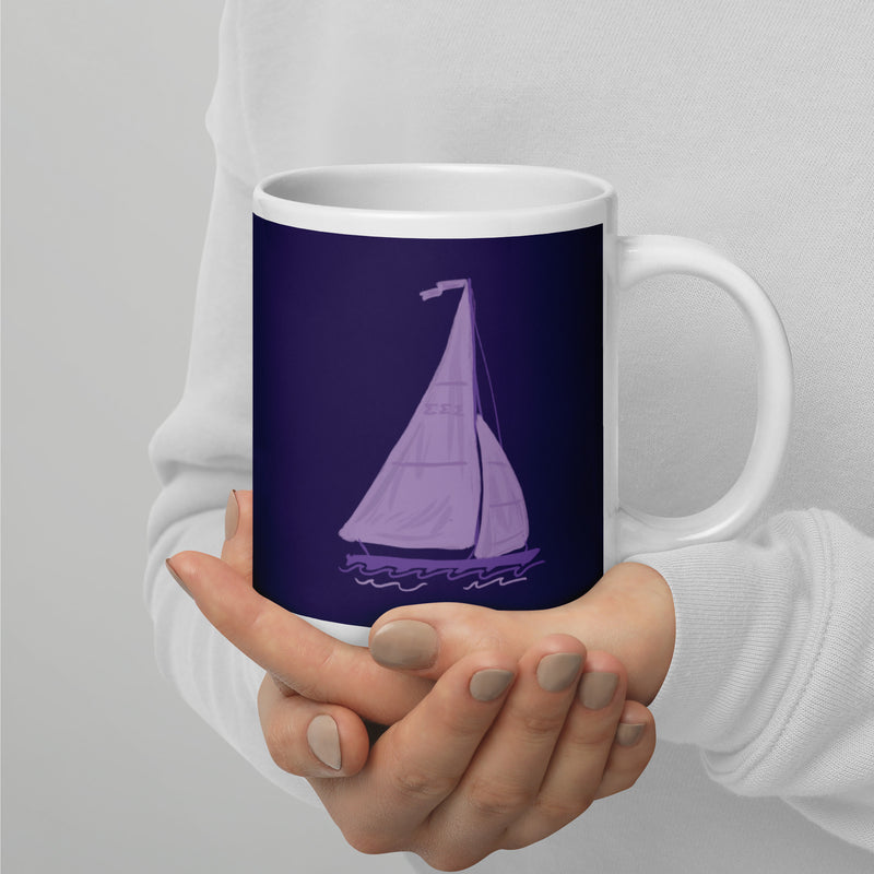 Tri Sigma Sailboat Mug in 20 oz size shown in model&