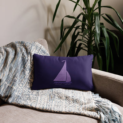 Tri Sigma Sailboat Pillow shown in 20" x 12" lumbar size shown on couch 