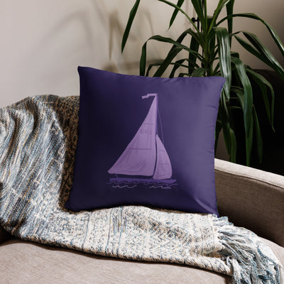 Tri Sigma Sailboat Pillow shown in 22" x 22" size shown on couch 