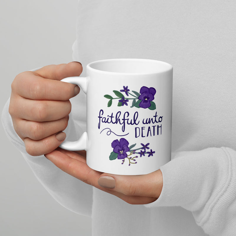 Tri Sigma Sorority Mom Mug shown in 11 oz size with tri sigma motto in model&