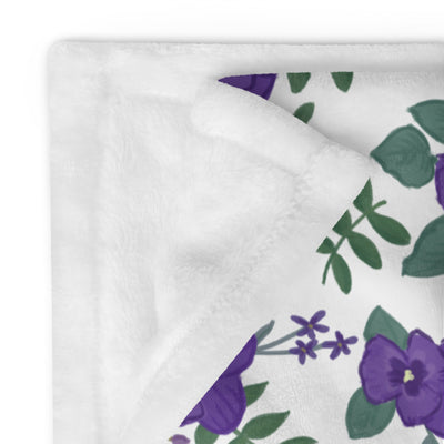 Tri Sigma Violet Print Minky Blanket shown folded with solid white reverse side shown