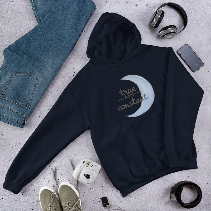 G Phi True and Constant Comfy Hoodie in Navy in lifestyle setting