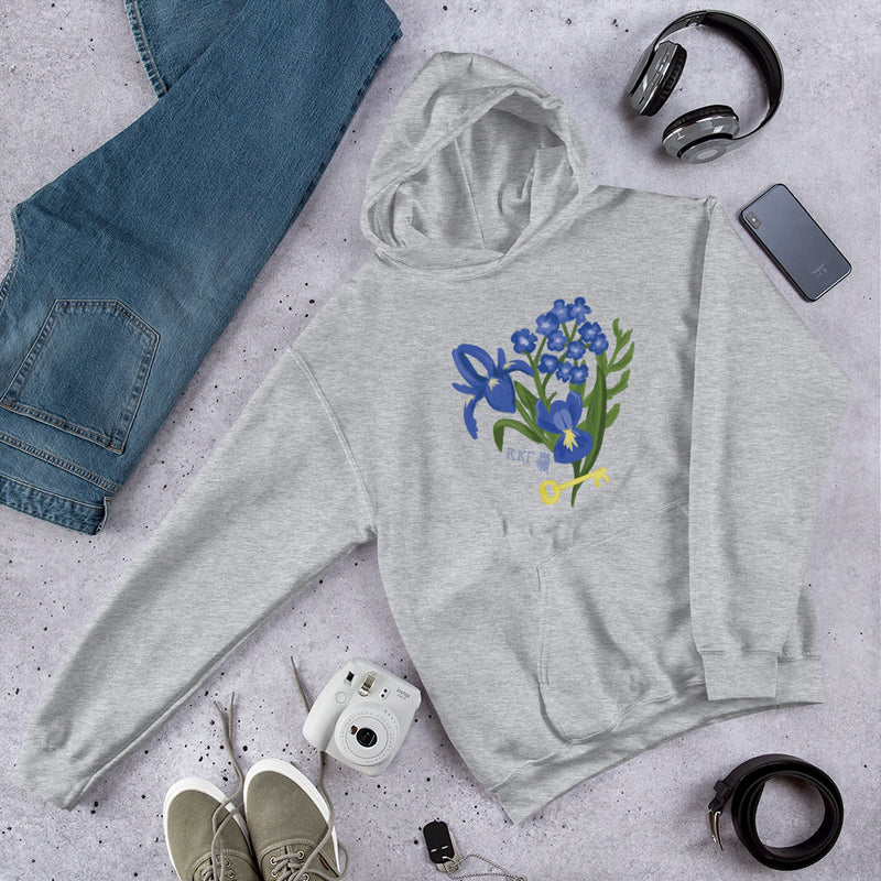 Kappa Kappa Gamma Fleur de Key Hoodie in light gray in lifestyle setting