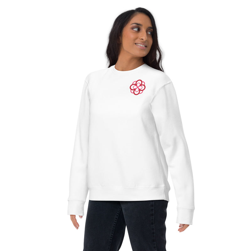 Infinity Rose Crewneck Sweatshirt in white on model