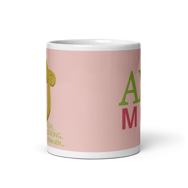Alpha Chi Mom Pink and Green 11 oz Mug showing design on both sides
