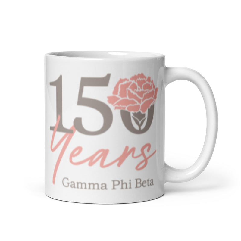 G Phi 150 Year Anniversary White Ceramic Mug in 11 oz size