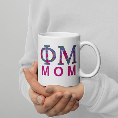 Phi Mu Double Sided Mothers Day Mug in model's hands
