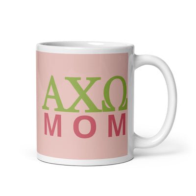 Alpha Chi Mom Pink and Green Mug in 11 oz size