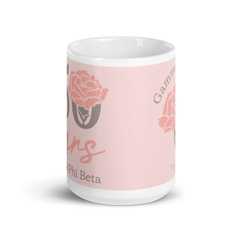 Gamma Phi Beta 150th Anniversary Light Pink Mug in 15 oz size showing design on both sides