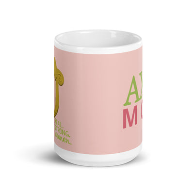 Alpha Chi Mom Pink and Green 15 oz Mug showing design on both sides