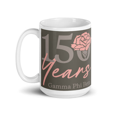 G Phi 150 Year Anniversary Brownstone Mug in 15 oz size with handle on left