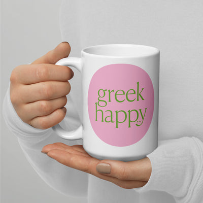 15 oz Greek Happy Pink and Green Logo Mug