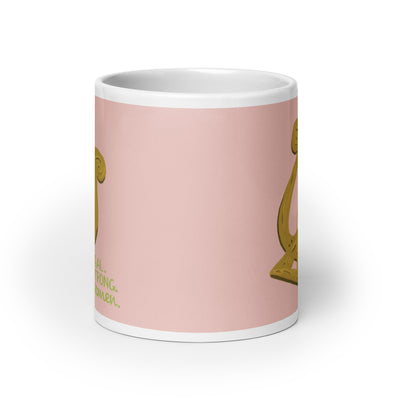 Alpha Chi Real. Strong. Women Hera Pink Mug in 20 oz size showing design on both sides