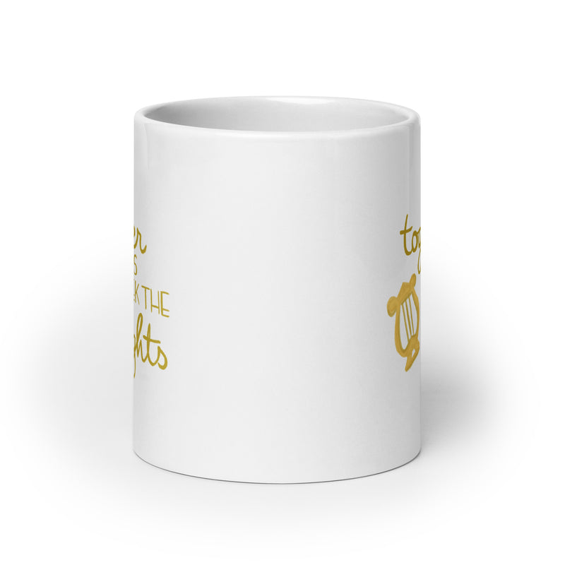 Alpha Chi Omega Together Let Us Seek the Heights White Mug in 20 oz size showing side of mug