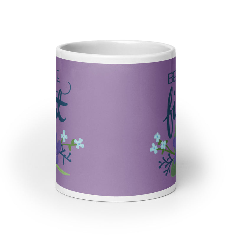 Alpha Delta Pi Be the First Motto Purple Mug in 20 oz size showing side of mug